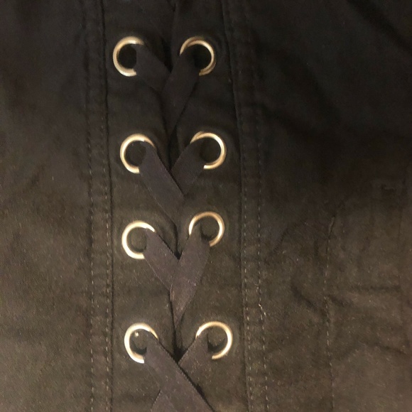 Shinestar Black Front Lace Up Skinny Jeggings Pant - Picture 3 of 5